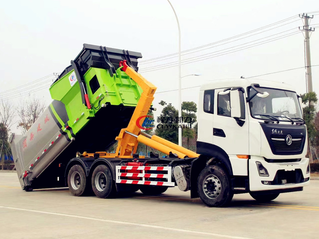 【京環(huán)20立方】東風(fēng)天龍后雙橋車廂可卸式垃圾車